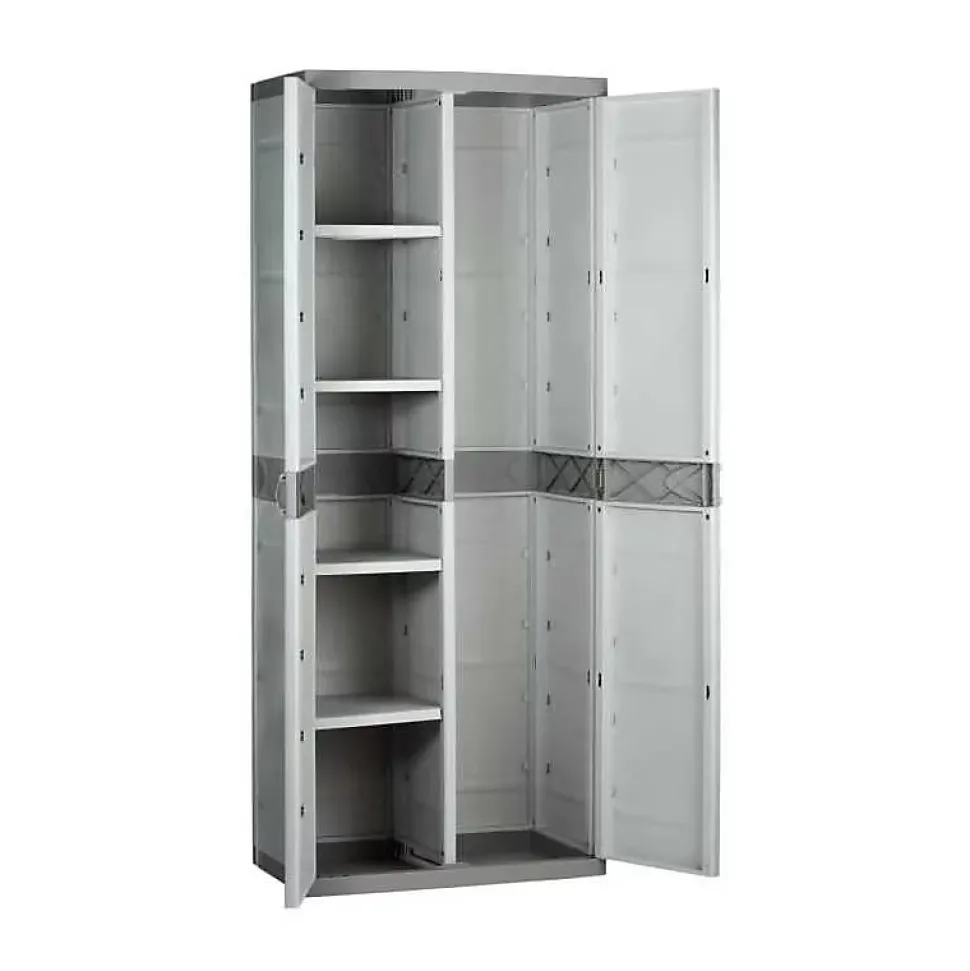 TITANIUM PLASTIKEN Armoire 2 portes avec etageres et penderie l70 x p44 x h176 cm Beige et Taupe Gamme TITANIUM Interieur/Exteri