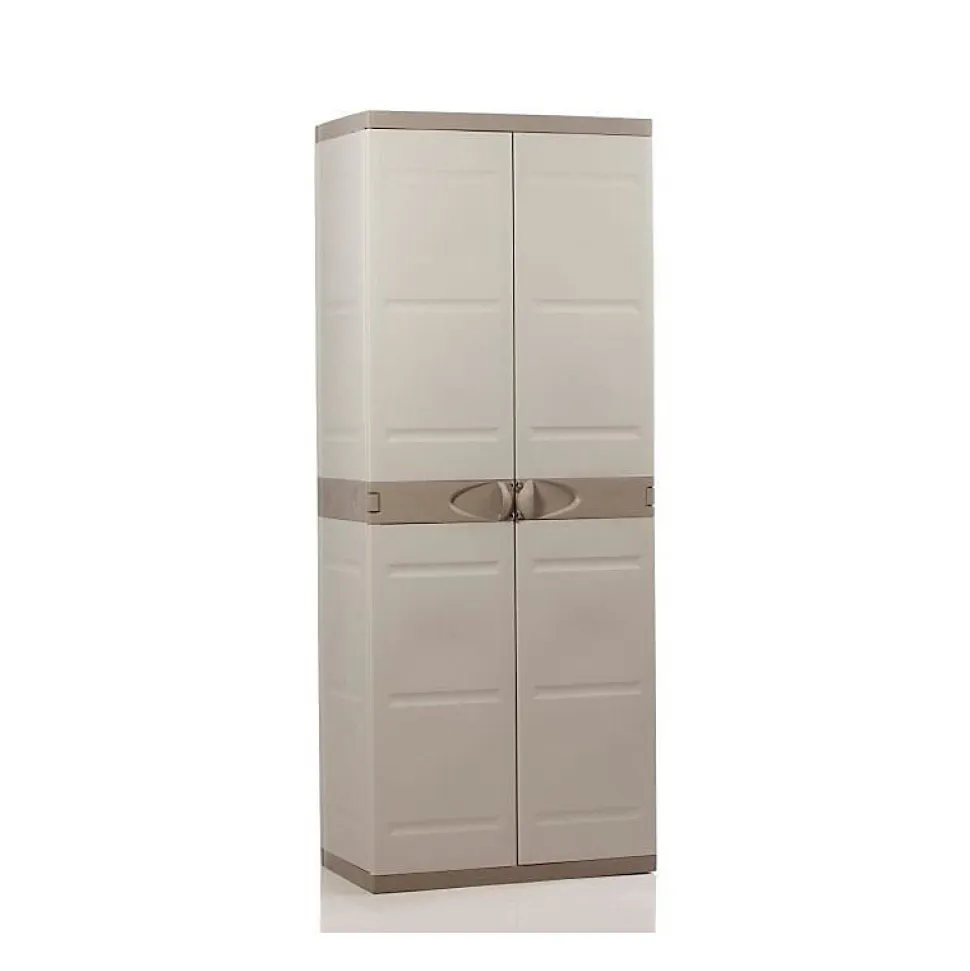 TITANIUM PLASTIKEN Armoire 2 portes avec etageres et penderie l70 x p44 x h176 cm Beige et Taupe Gamme TITANIUM Interieur/Exteri