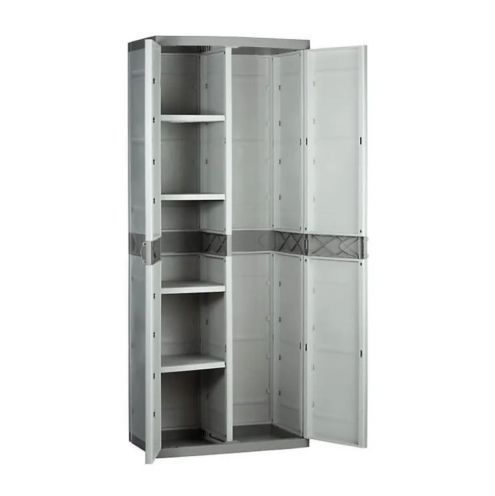 TITANIUM PLASTIKEN Armoire 2 portes avec etageres et penderie l70 x p44 x h176 cm Beige et Taupe Gamme TITANIUM Interieur/Exteri