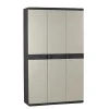 TITANIUM PLASTIKEN Armoire 3 portes avec etageres + penderie l105 x p44 x h176 cm Beige et Noire Gamme TITANIUM Interieur/Exter