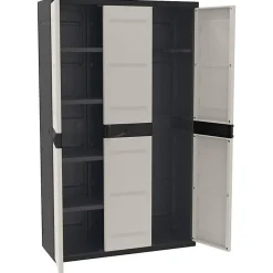TITANIUM PLASTIKEN Armoire 3 portes avec etageres + penderie l105 x p44 x h176 cm Beige et Noire Gamme TITANIUM Interieur/Exter
