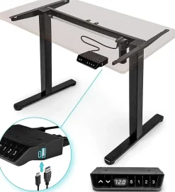 TM51 BK Structure pour bureau assis debout électrique Hauteur ajustable de 72 à 118 cm Charge max 70 kg Plateau à ajouter Duronic