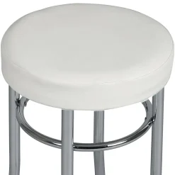 TODARO - Tabouret Acier Chromé et Simili Blanc