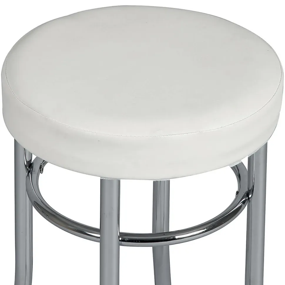 TODARO - Tabouret Acier Chromé et Simili Blanc