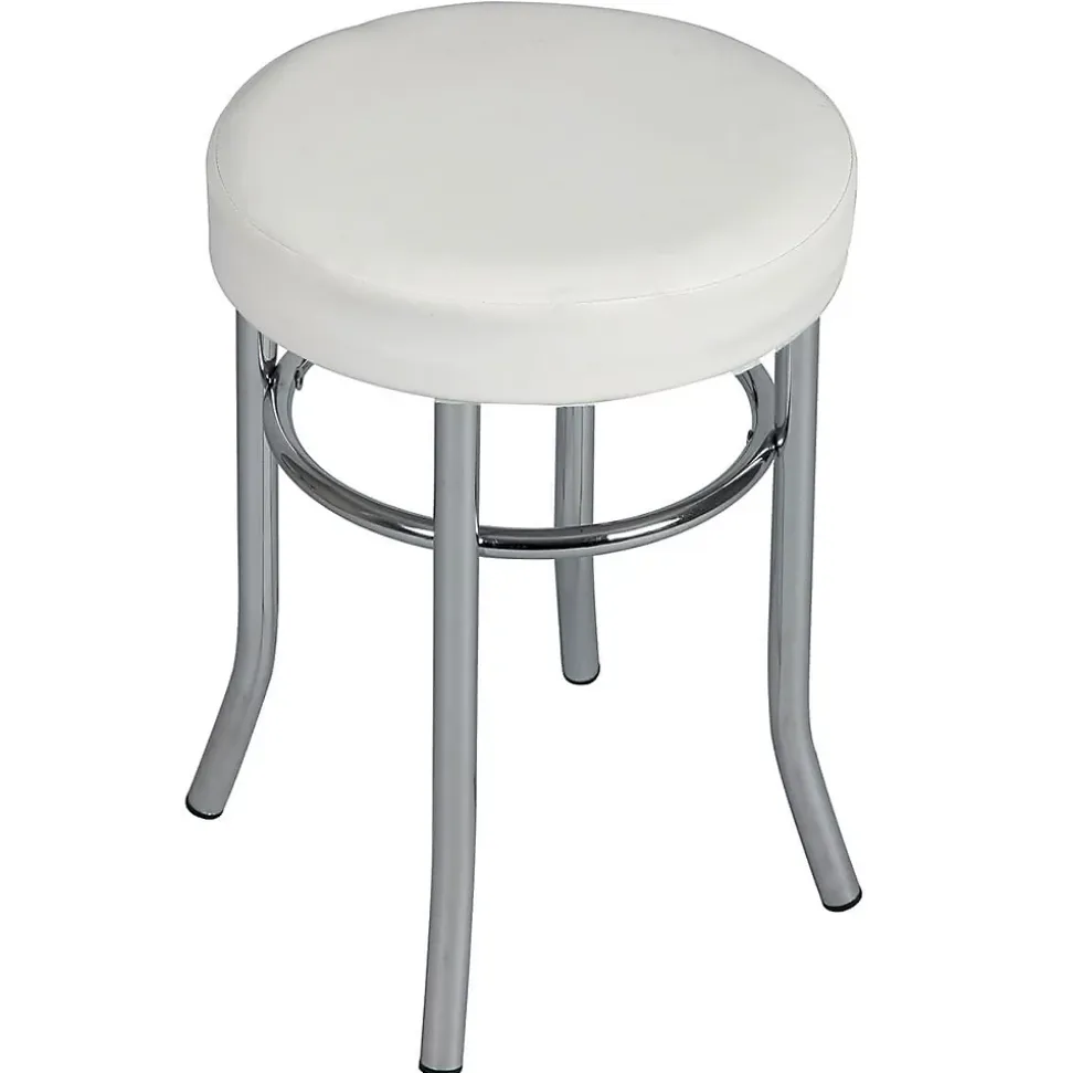 TODARO - Tabouret Acier Chromé et Simili Blanc