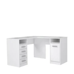 TOLEDE Bureau dangle 1 porte 4 tiroirs - Decor papier blanc - L 125 x P 125 x H 75 cm
