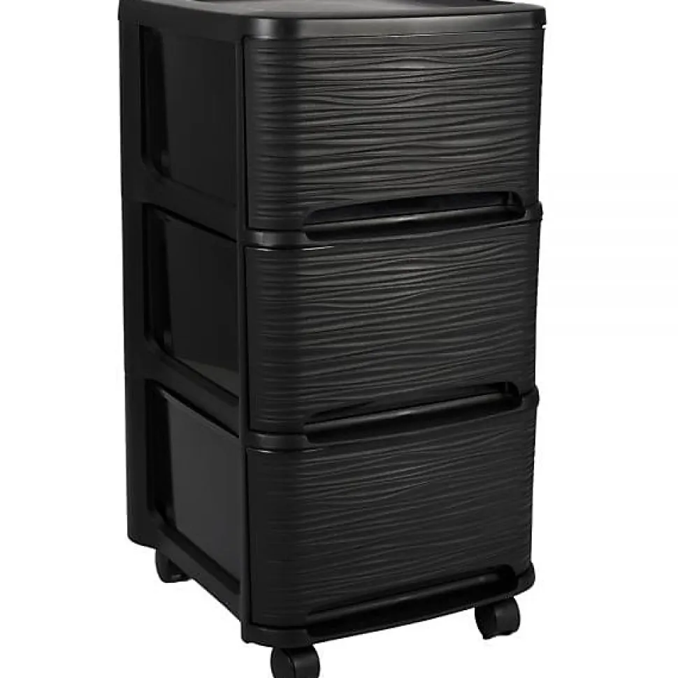 Tour de rangement en plastique moderne 3 tiroirs - Noir