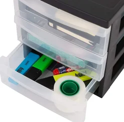 Tour de rangement Plastique Bureau A5, 3 Petits Tiroirs, Lot de 2, Noir, DC-A5, Iris Ohyama