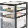 Tour de rangement plastique sur roulettes A4, 4 Tiroirs mix, Noir, DC-322, Iris Ohyama