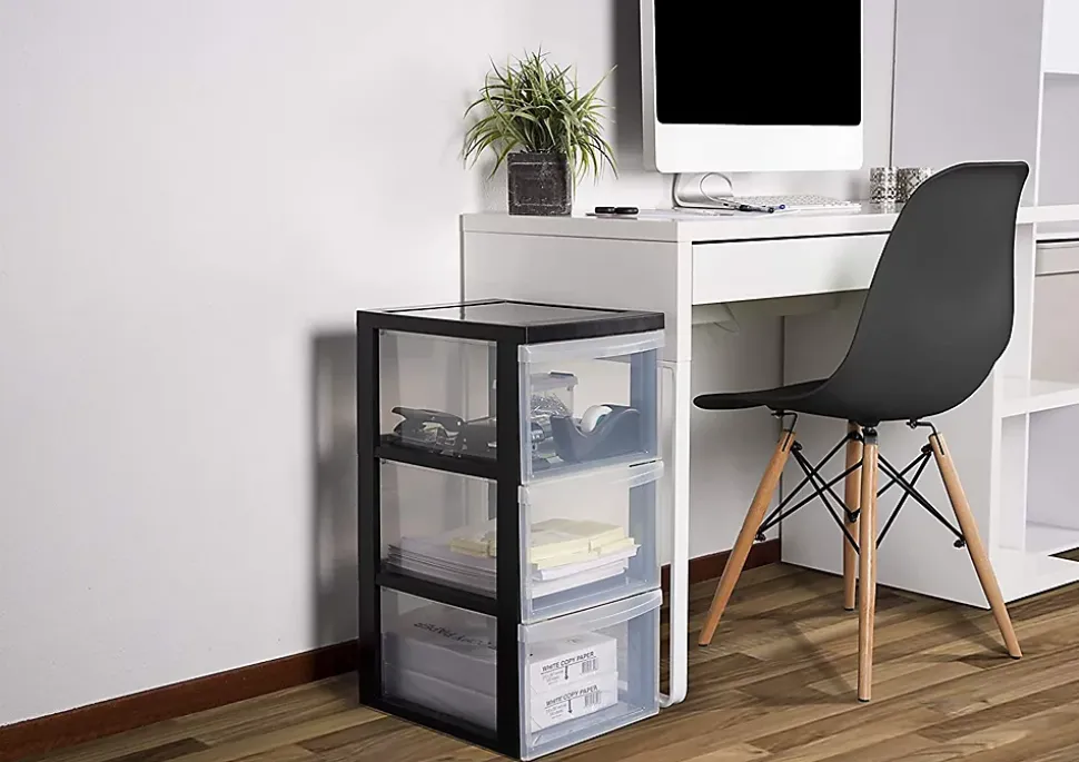 Tour de rangement plastique sur roulettes A4, 3 Grands Tiroirs, Noir, DC-303, Iris Ohyama