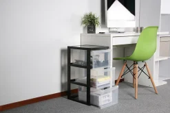 Tour de rangement plastique sur roulettes A4, 3 Grands Tiroirs, Noir, DC-303, Iris Ohyama