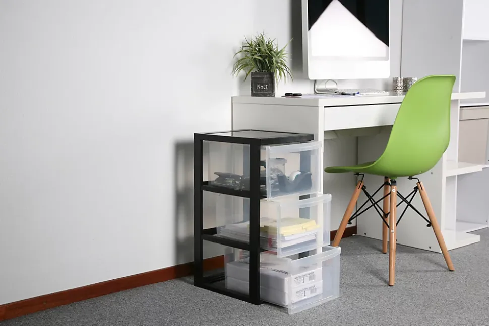 Tour de rangement plastique sur roulettes A4, 3 Grands Tiroirs, Noir, DC-303, Iris Ohyama