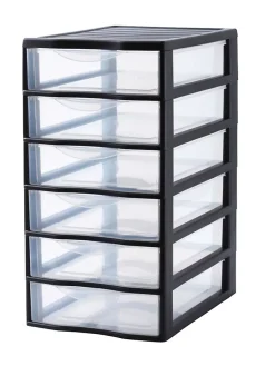 Tour en plastique 6 tiroirs Orgamix noir H. 50 x L. 26 x P. 36,5 cm