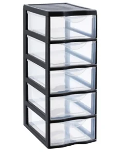 Tour en plastique 5 tiroirs Orgamix noir H. 61 x L. 26 x P. 36 cm