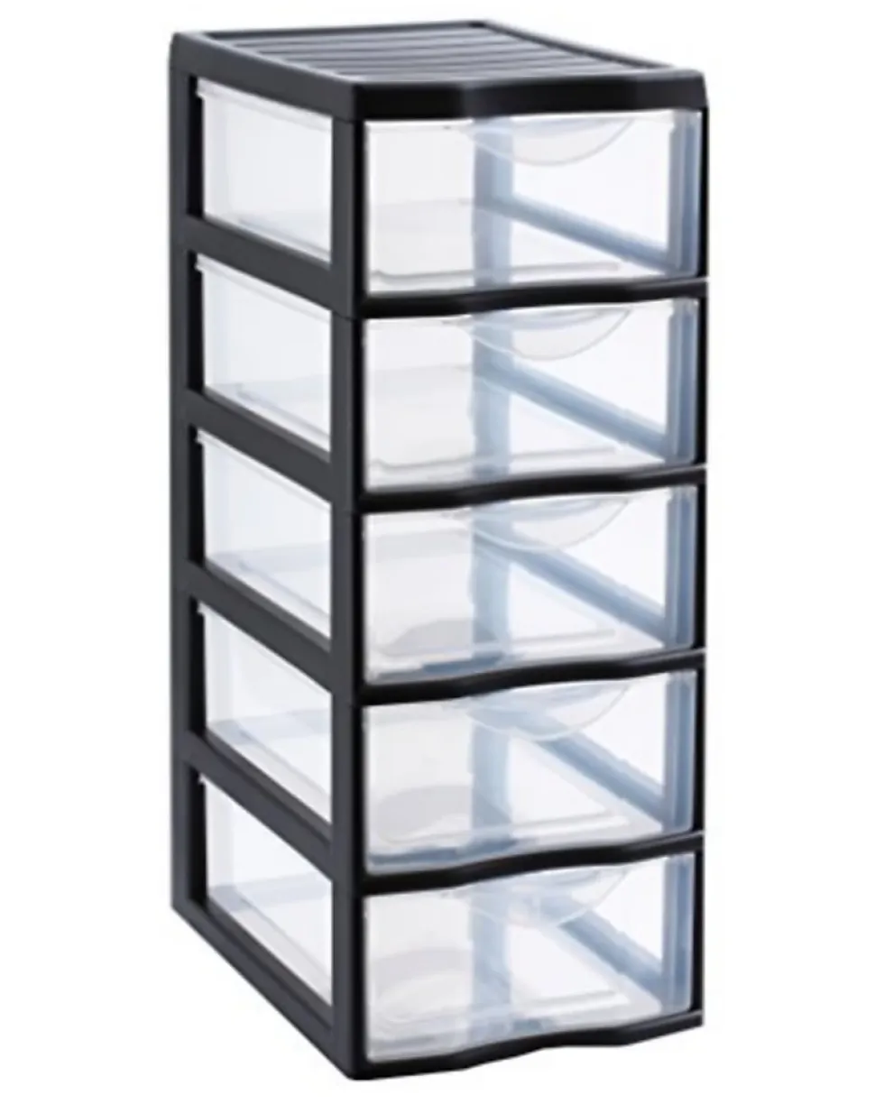 Tour en plastique 5 tiroirs Orgamix noir H. 61 x L. 26 x P. 36 cm