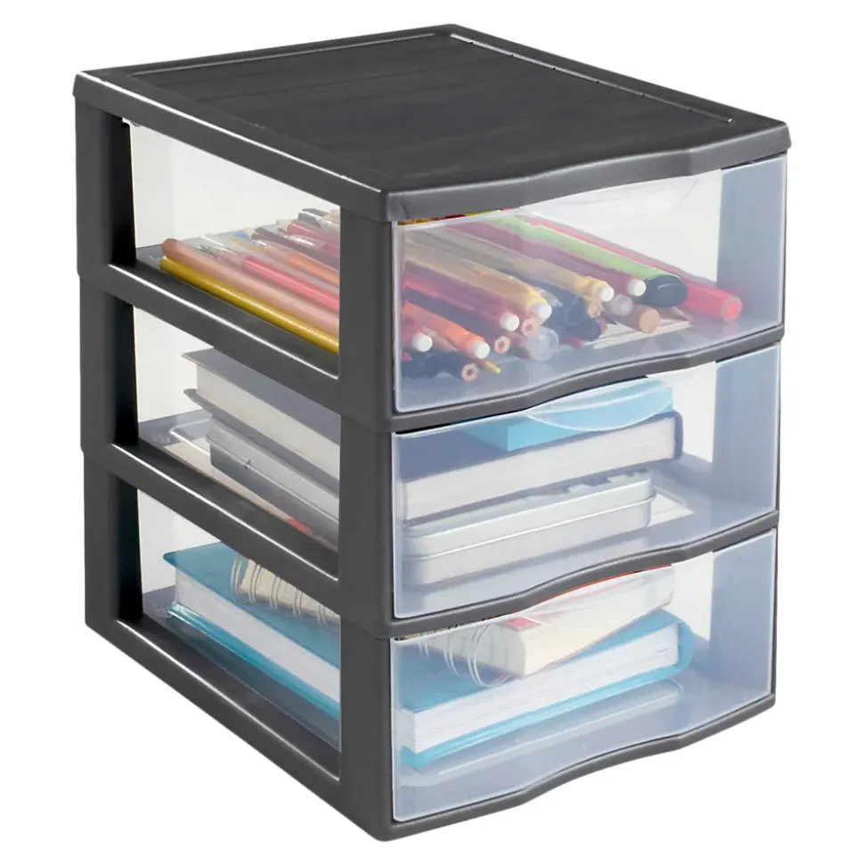Tour en plastique 3 tiroirs Kontor gris H. 25,5 x L. 18,5 x P. 25,5 cm