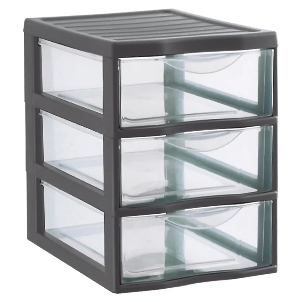 Tour en plastique 3 tiroirs Kontor gris H. 25,5 x L. 18,5 x P. 25,5 cm