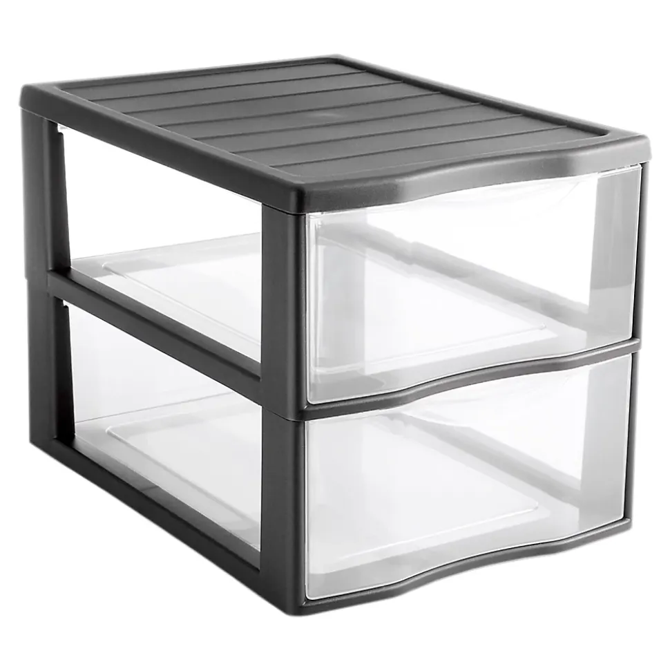 Tour en plastique 2 tiroirs Kontor gris H. 25,5 x L. 26 x P. 37 cm