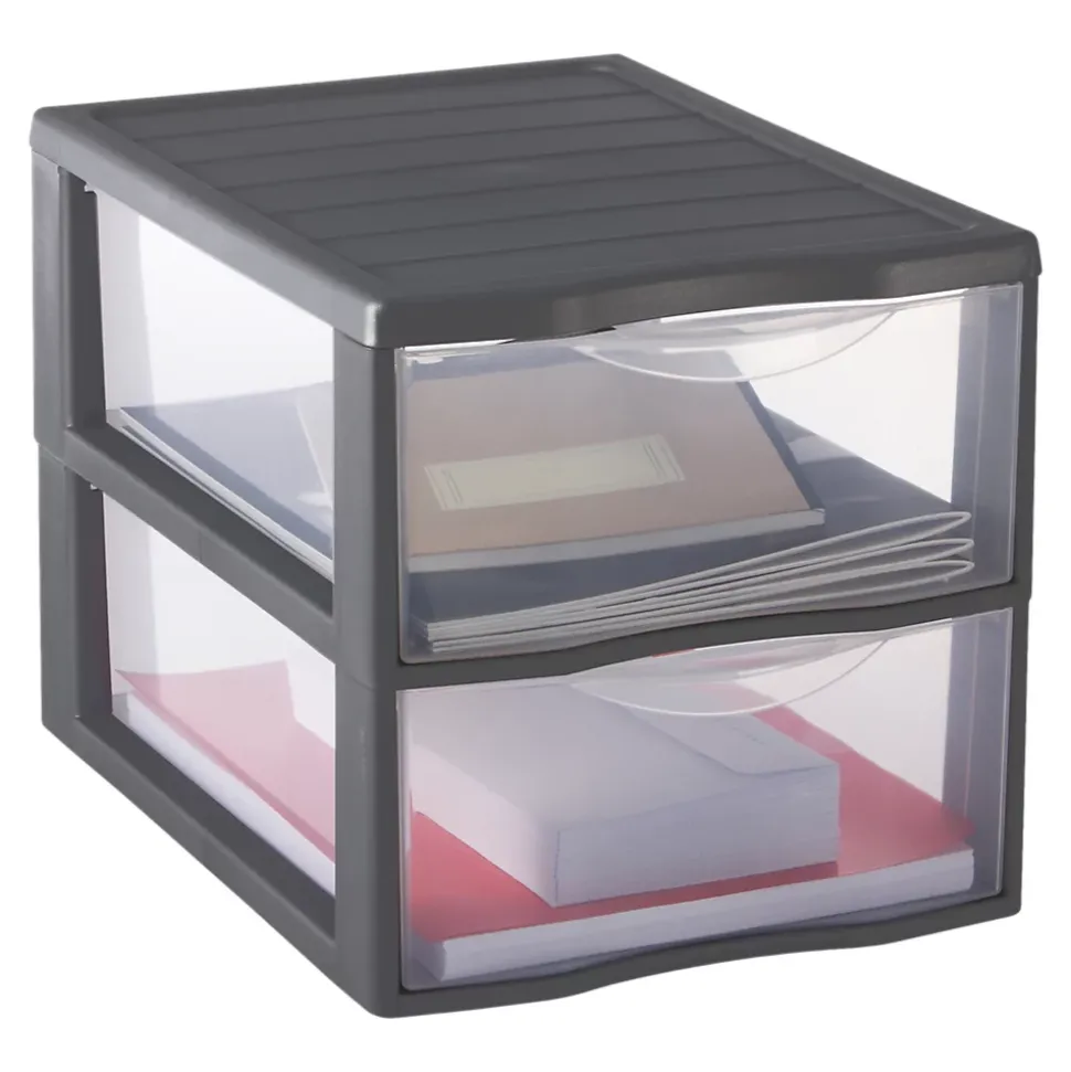 Tour en plastique 2 tiroirs Kontor gris H. 25,5 x L. 26 x P. 37 cm