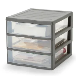 Tour en plastique 3 tiroirs Kontor gris H. 17 x L. 21 x P. 18 cm