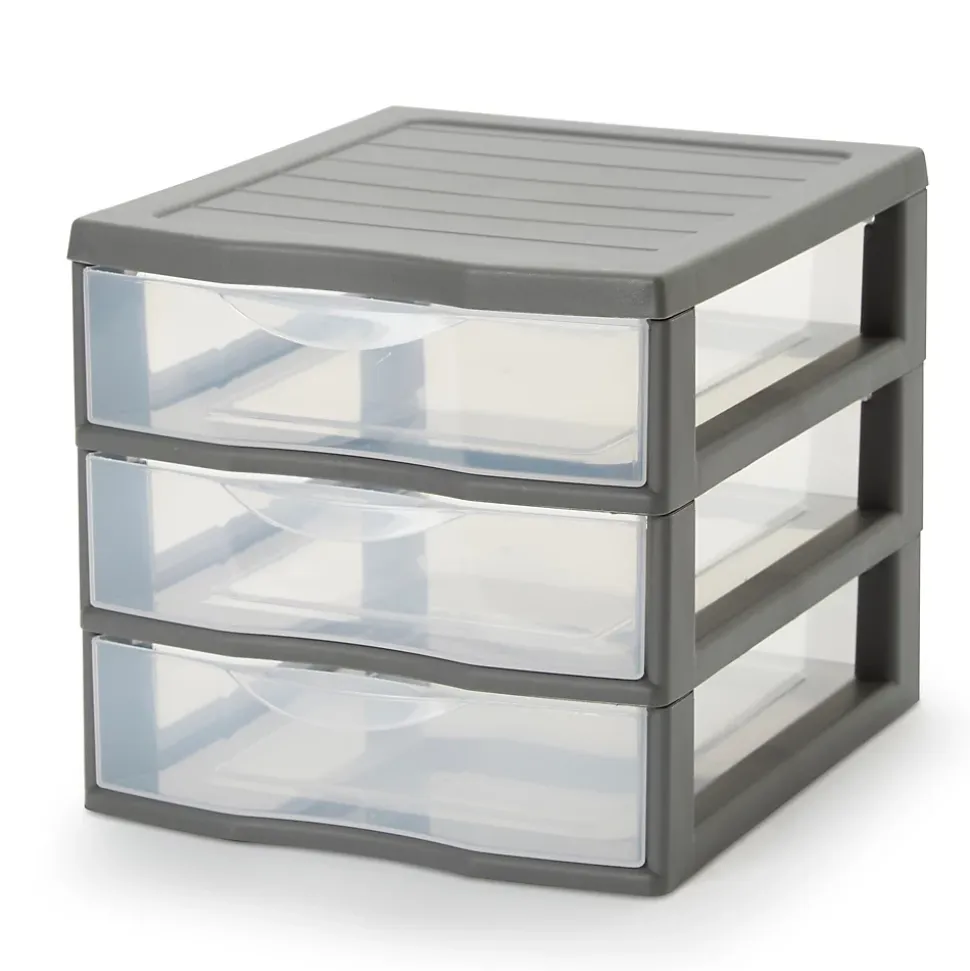 Tour en plastique 3 tiroirs Kontor gris H. 17 x L. 21 x P. 18 cm