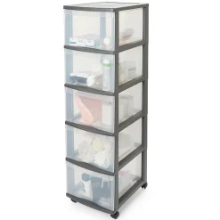 Tour en plastique 5 tiroirs Kontor gris H. 105,5 cm x L. 30 cm x P. 38 cm