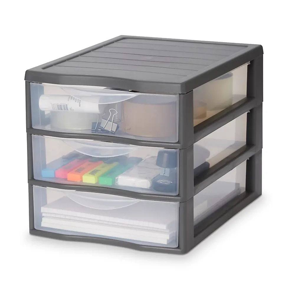 Tour en plastique 3 tiroirs Kontor gris H. 25,5 x L. 25.5 x P. 36 cm