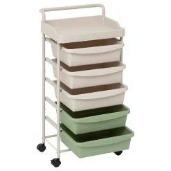 Tour rangement 5 tiroirs Deskolor avec roues beige et vert - Beige- 5five