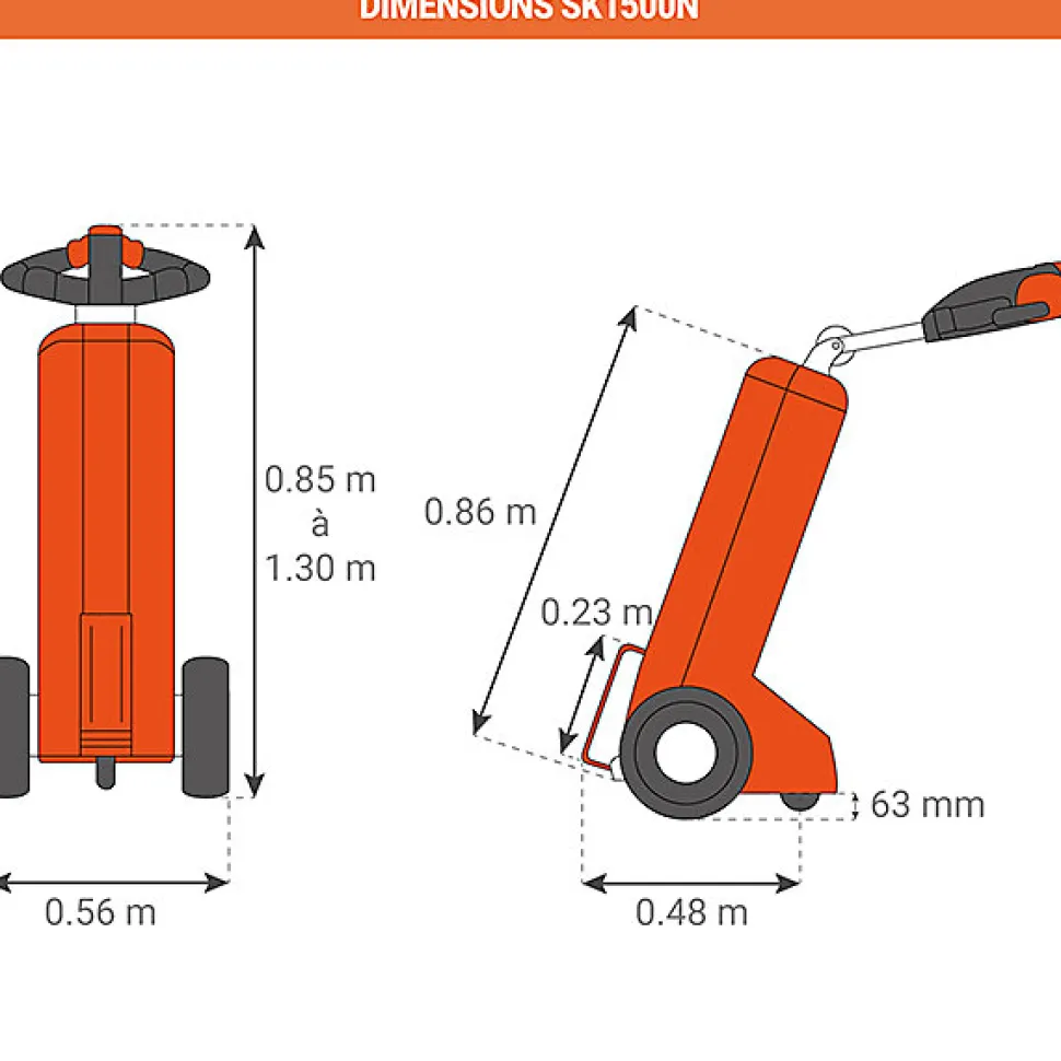 Tracteur électrique tireur/pousseur avec roues non tachante pour bâtiment public - Charge max 1500kg - SK1500N
