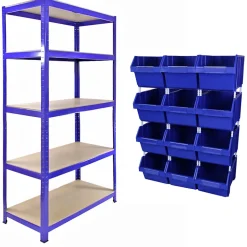 T-RAX Étagère Bleu 90cm avec 12 x Poubelles à Choix Rapide