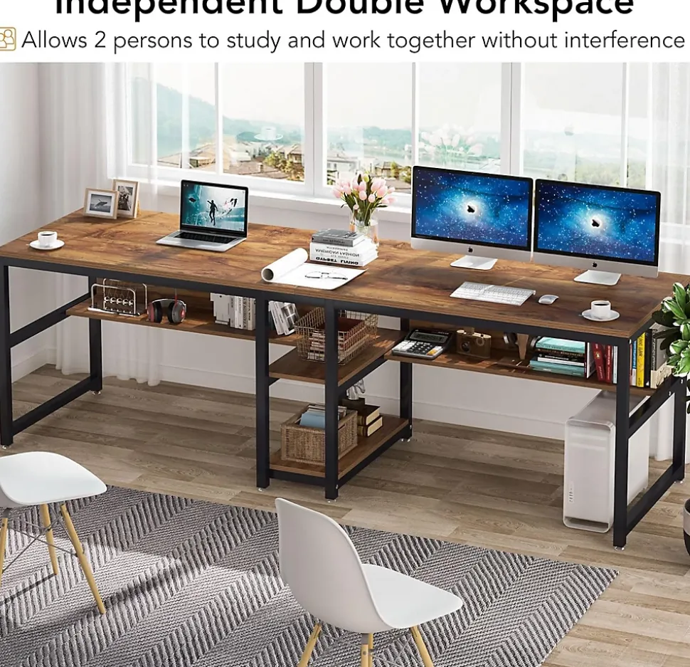Tribesigns 200 cm Bureau avec Rangement pour Deux Personnes