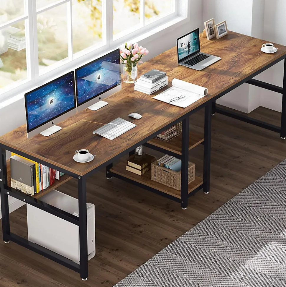 Tribesigns 200 cm Bureau avec Rangement pour Deux Personnes