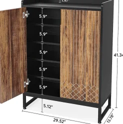 Tribesigns 25 Paires de Meuble de Rangement à Chaussures Armoire avec Portes Marron et Noir