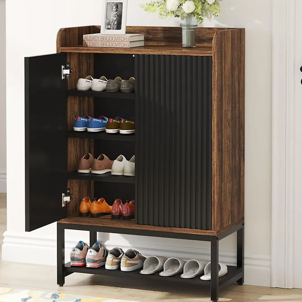 Tribesigns Armoire à chaussures avec portes à 5 niveaux Noir et marron
