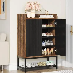 Tribesigns Armoire à chaussures avec portes à 5 niveaux Noir et marron