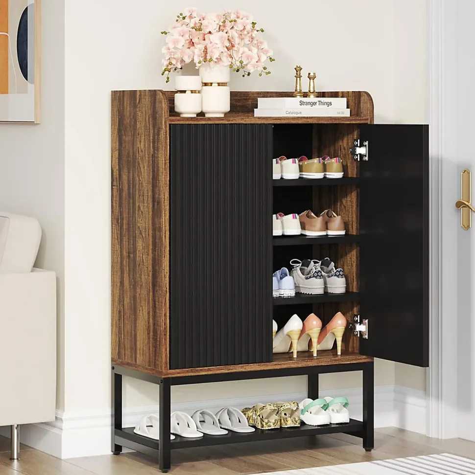 Tribesigns Armoire à chaussures avec portes à 5 niveaux Noir et marron