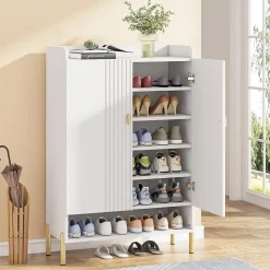 Tribesigns Armoire à Chaussures à 6 Niveaux avec étagères réglables Blanc