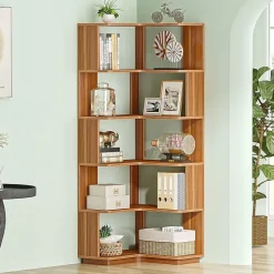 Tribesigns Bibliothèque d'angle à 6 niveaux avec panneau en grain de bois