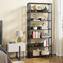 Tribesigns Bibliothèque Étagère Rangement 6 Niveaux, 190 cm Haute, Étroite, Autoportante pour Salon , 80x30x190 cm (Noir)