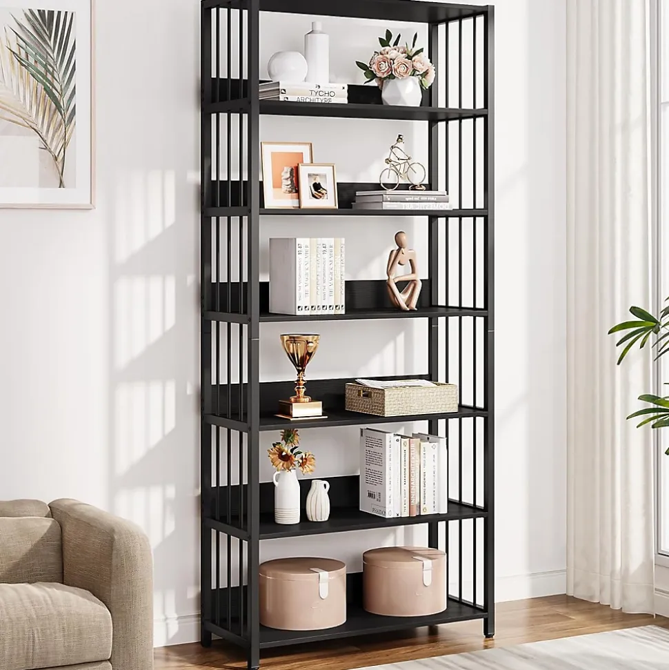 Tribesigns Bibliothèque Étagère Rangement 6 Niveaux, 190 cm Haute, Étroite, Autoportante pour Salon , 80x30x190 cm (Noir)