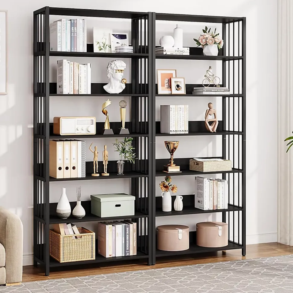 Tribesigns Bibliothèque Étagère Rangement 6 Niveaux, 190 cm Haute, Étroite, Autoportante pour Salon , 80x30x190 cm (Noir)