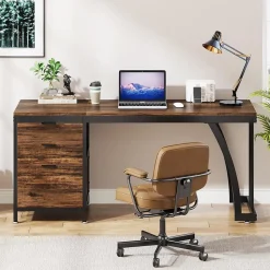 Tribesigns Bureau de 150 cm avec tiroirs réversibles Marron Rustique