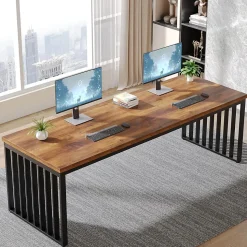 Tribesigns Bureau d'ordinateur Industrielle de 180 cm avec châssis métallique Robuste Marron