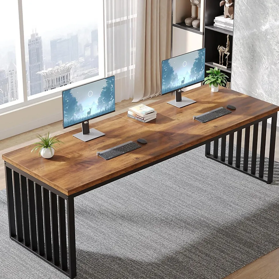Tribesigns Bureau d'ordinateur Industrielle de 180 cm avec châssis métallique Robuste Marron