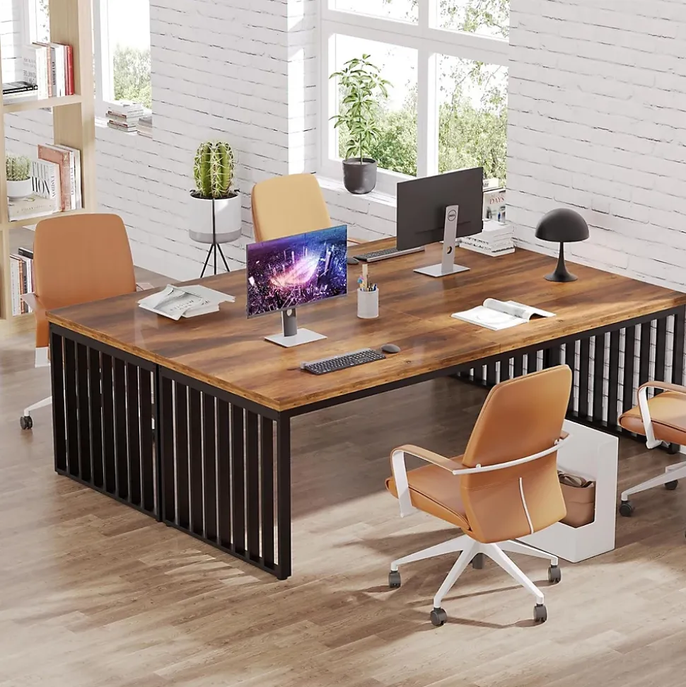 Tribesigns Bureau d'ordinateur Industrielle de 180 cm avec châssis métallique Robuste Marron