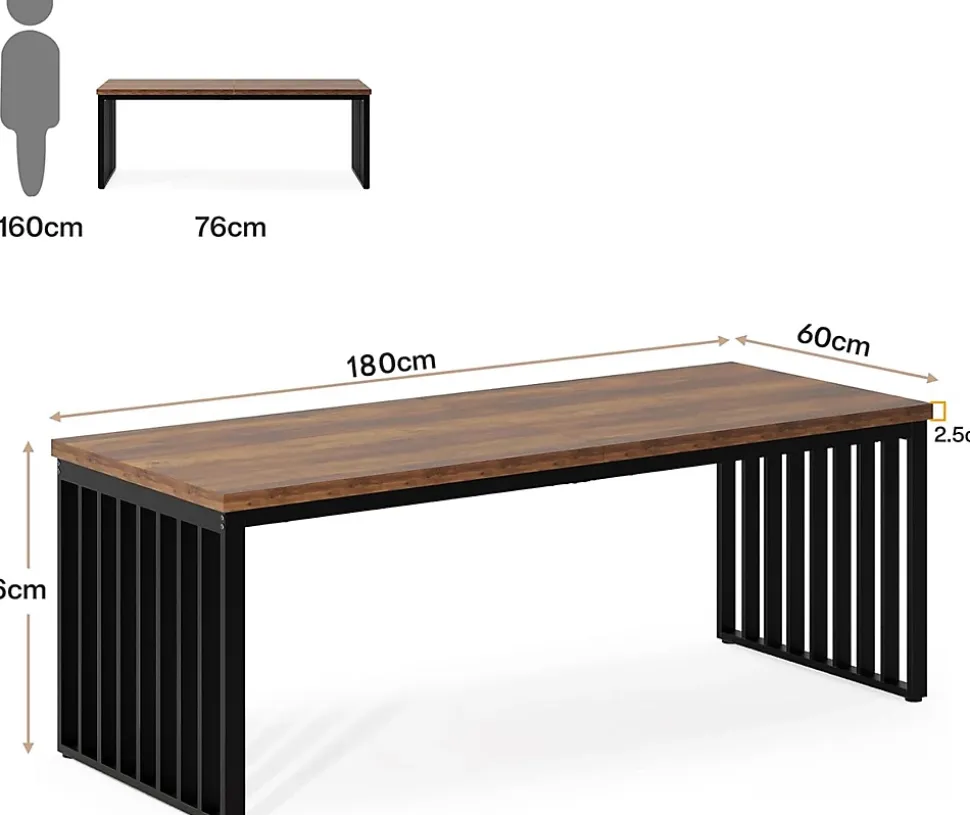 Tribesigns Bureau d'ordinateur Industrielle de 180 cm avec châssis métallique Robuste Marron