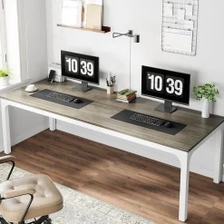 Tribesigns Bureau Informatique Double rectangle, Chêne