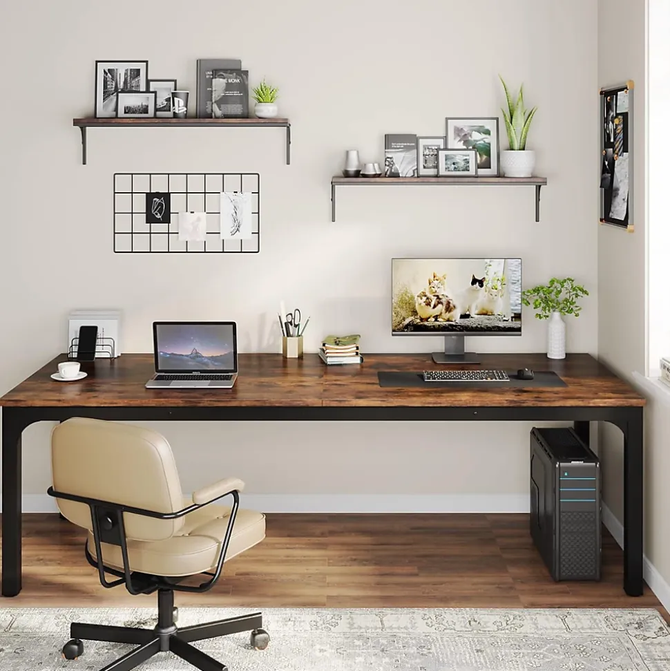 Tribesigns Bureau Informatique Double Long Marron Rustique