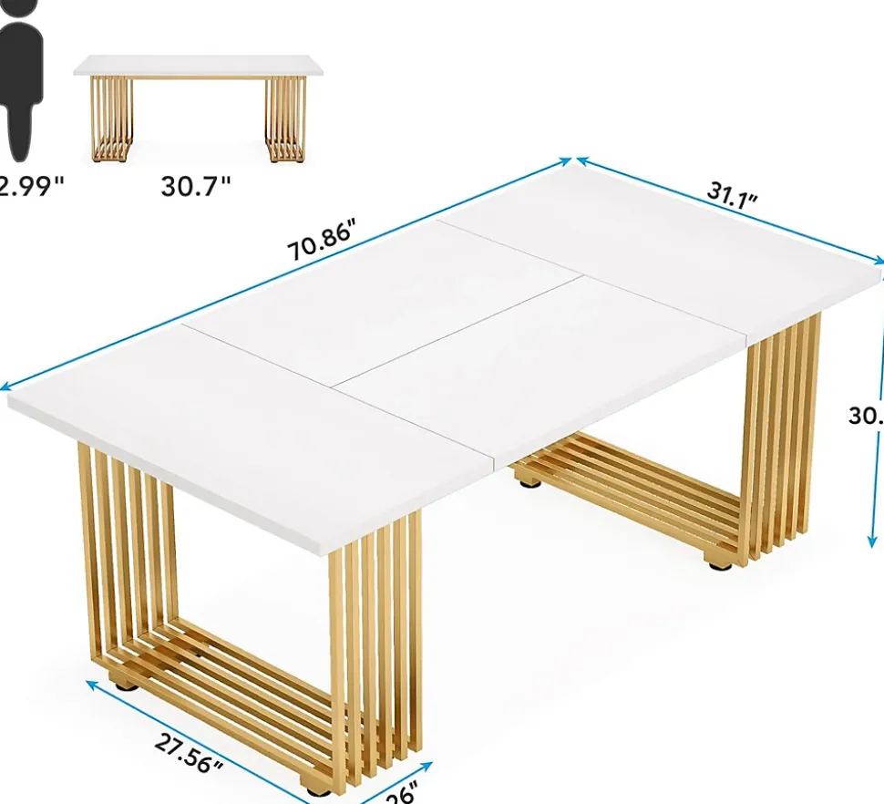 Tribesigns Bureau Moderne de 180 cm Blanc & Or
