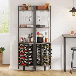 Tribesigns Casier à Vin avec Support en Verre et étagères de Rangement Gris